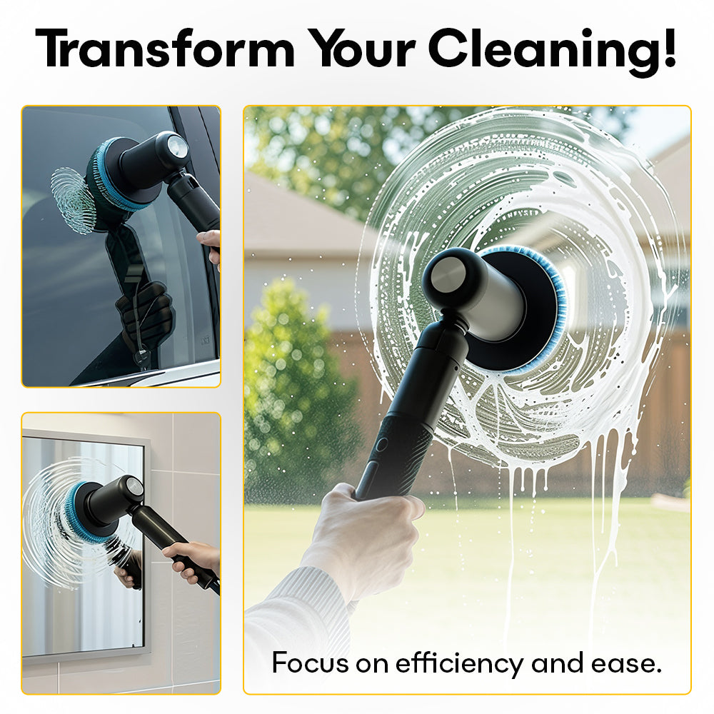 Electric Spin Scrubber - 7 Brush Heads and 1 Extendable Handle