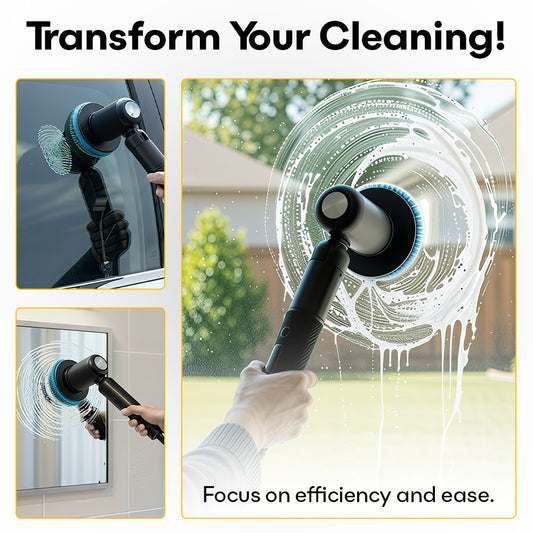 Electric Spin Scrubber - 7 Brush Heads and 1 Extendable Handle