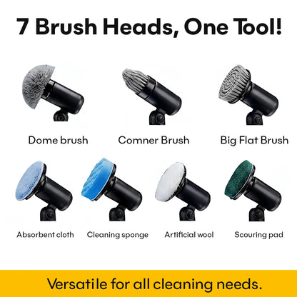 Electric Spin Scrubber - 7 Brush Heads and 1 Extendable Handle